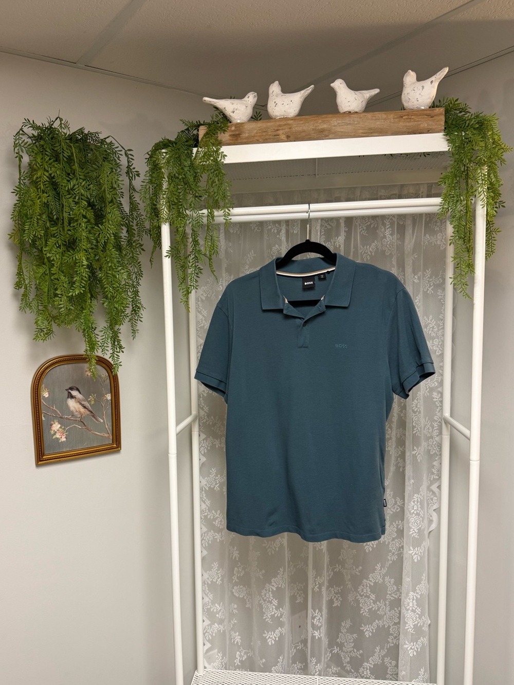 BOSS Hugo Boss Men’s XL Teal Blue Polo Shirt Classic Logo Cotton Golf Casual